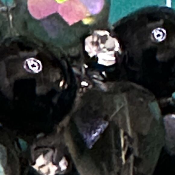 Large Vintage AB black crystal rhinestone cluster clip earrings by Vogue - Picture 5 of 15